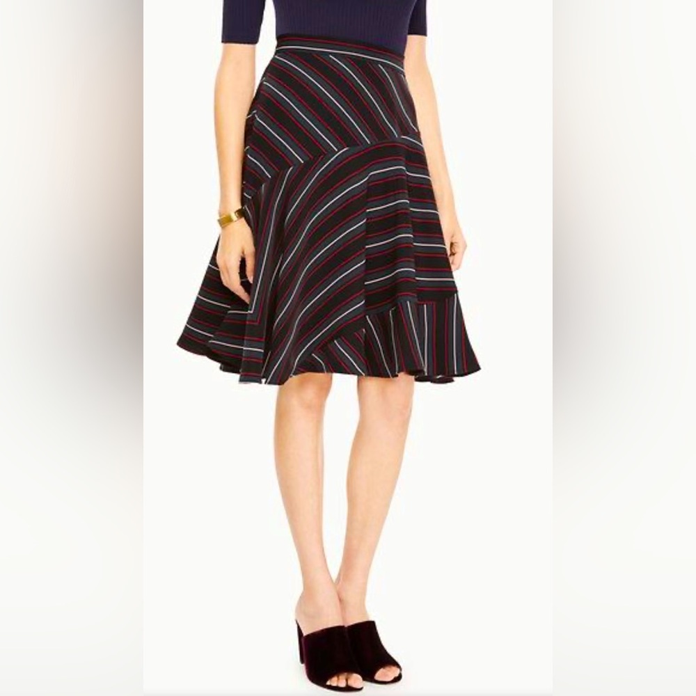 Ann Taylor Striped Full Skirt, Size 10, Black/Green/Red/Beige, New With Tags